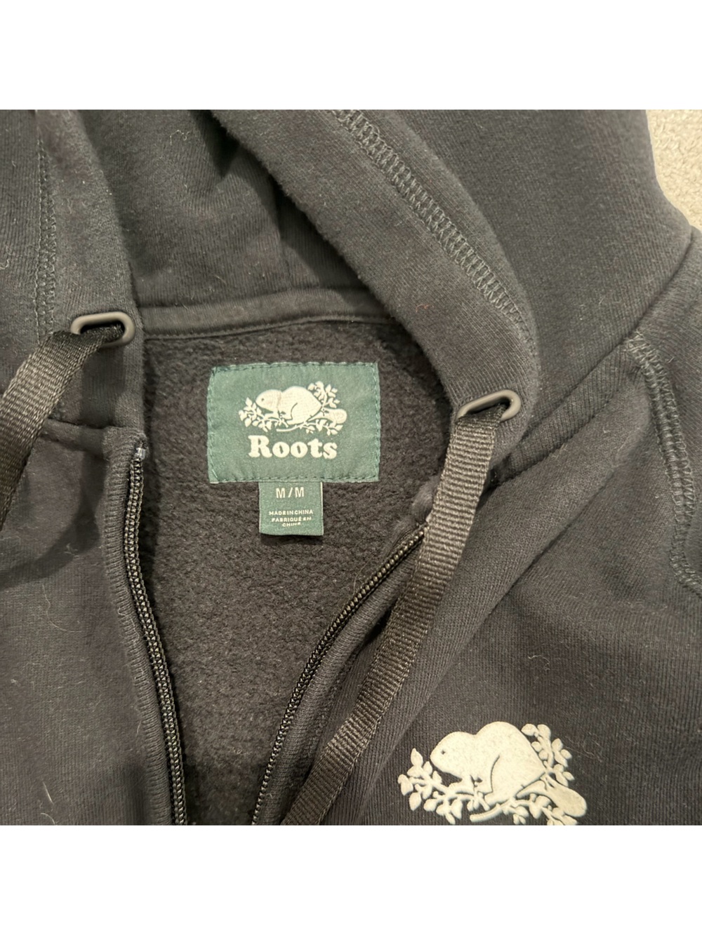 Roots Black Zip Hoodie with White Beaver Logo - Picture 2 of 5